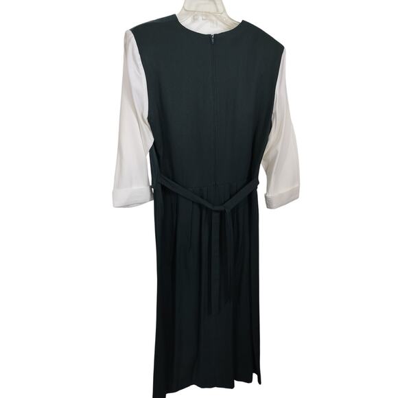 3398)Vtg 80s Miss Dorby Green White Attached Embroidery Vest 3/4 Sleeve Dress 12 - Picture 8 of 11